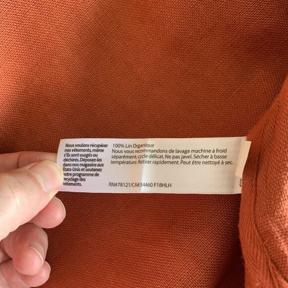 Eileen Fisher XS Rust Orange Duster Jacket Organic Cotton Open Front Long - Picture 8 of 9